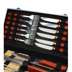 Jogo De 17 Peças Para Churrasco Gourmet Com Cabo Em Madeira E Maleta Em Alumínio 47x20x7cm